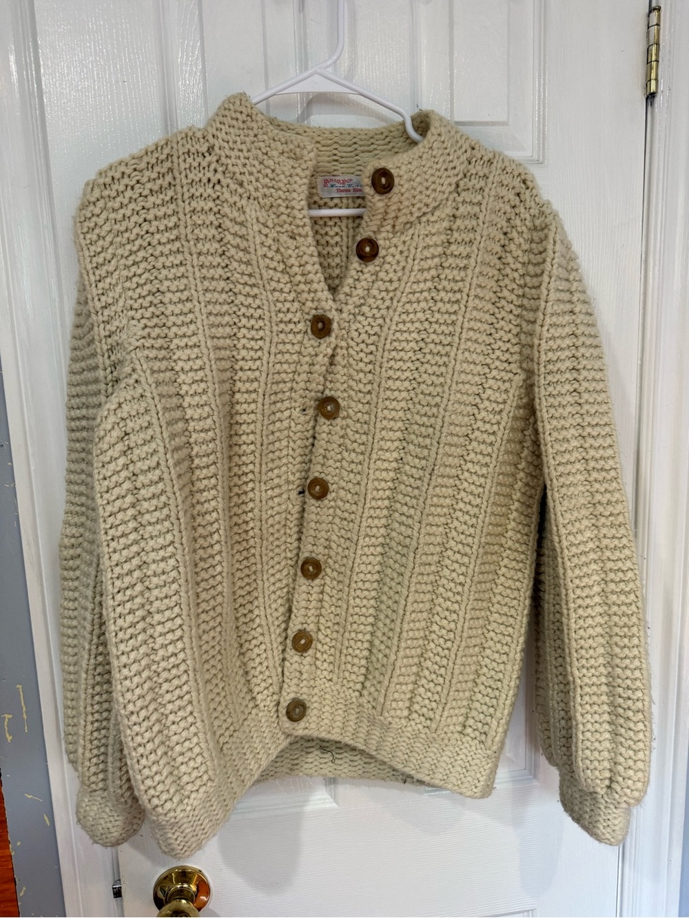 Hand-Knit Cream Button-Front Sweater